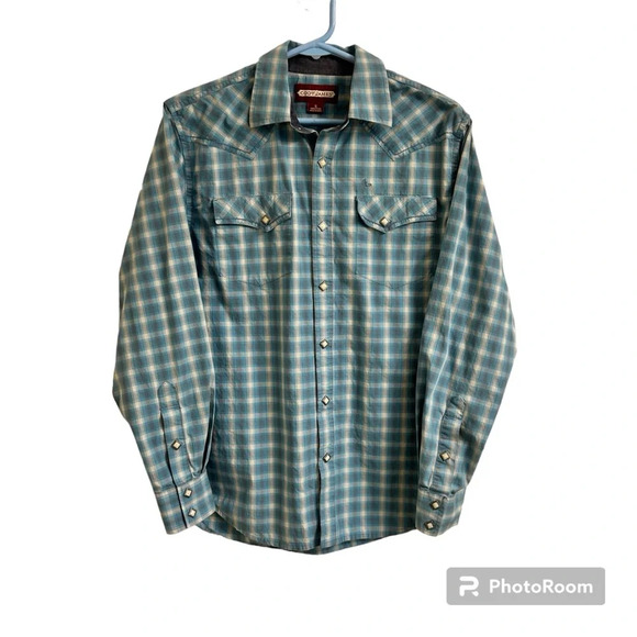 Cody James Men’s Sm Blue Gray Plaid Western Diamond Pearl Snap Button Up Shirt - Picture 1 of 12